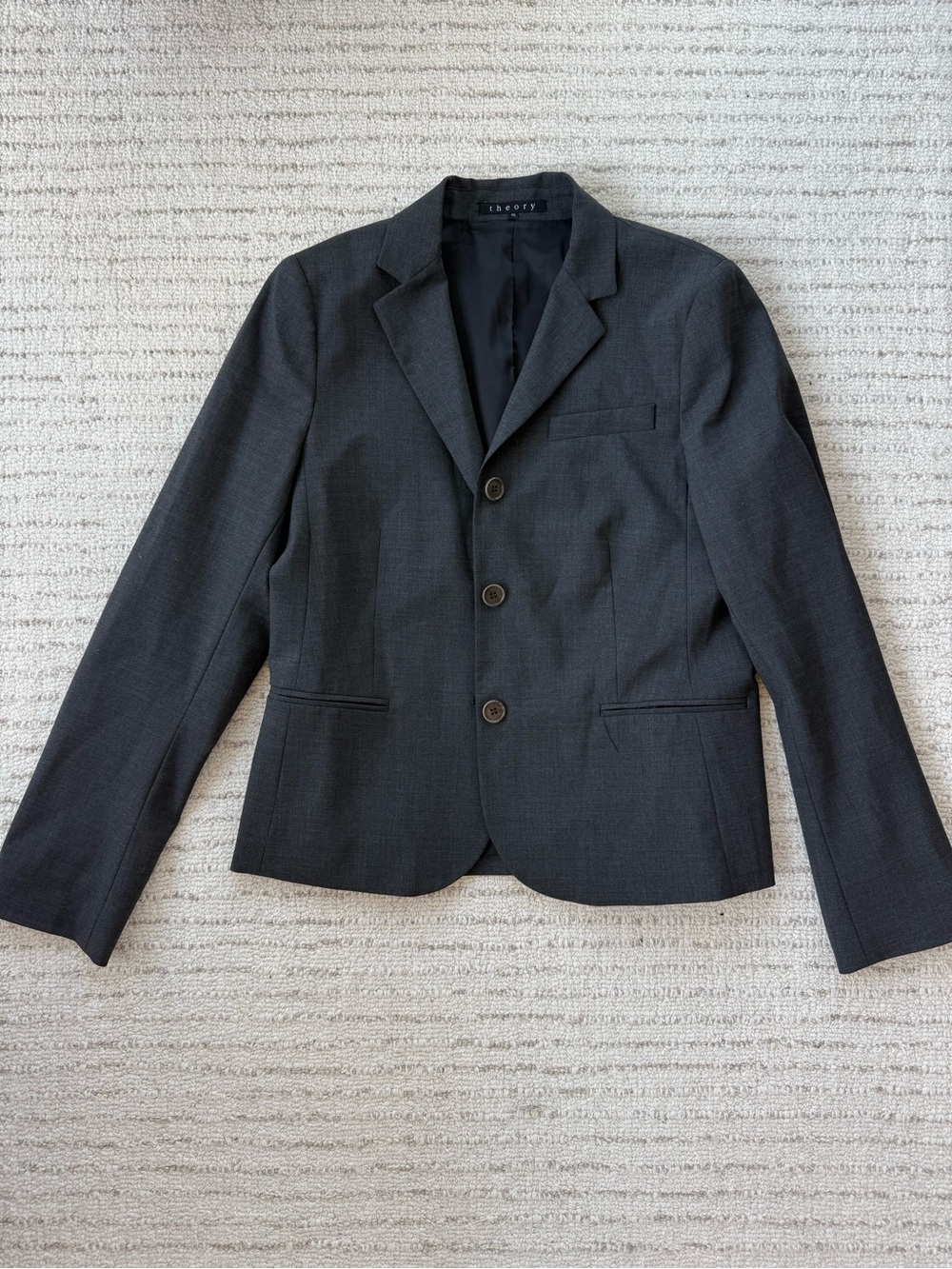 Theory Dark Gray Wool 3-Button Blazer Size 10 Office Jacket Workwear